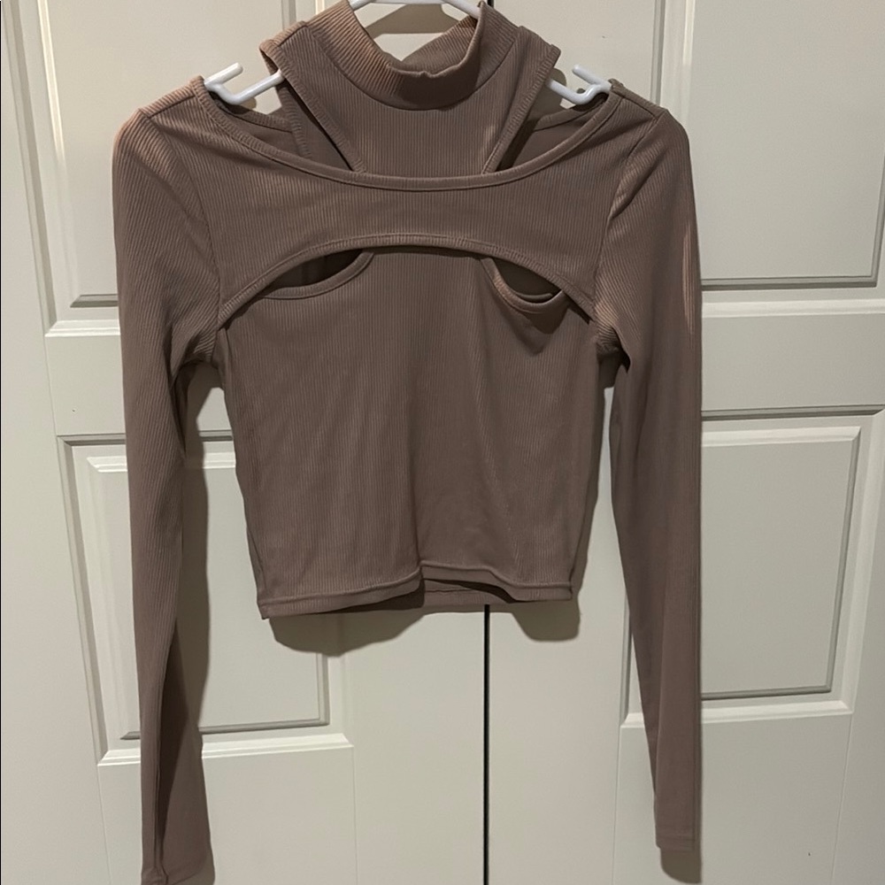 Forever 21 Brown Long Sleeve Cutout Bodysuit